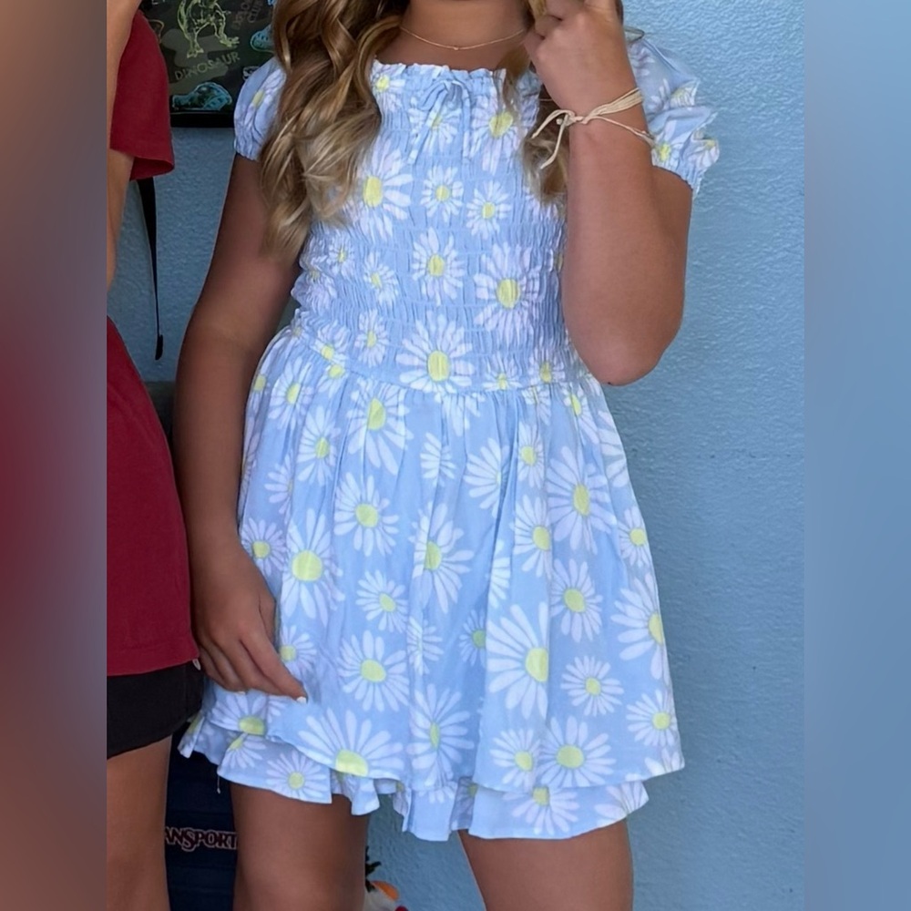Girls Blue Floral Dress with shorts built in